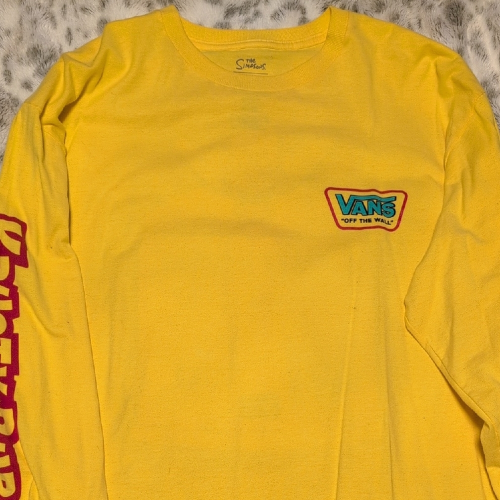 Vans Yellow Long Sleeve Tee with Red and Teal Logo